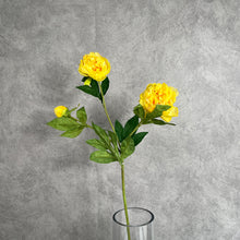 Load image into Gallery viewer, Peony 3 Heads Artificial Silk Flower Stem 5 color Selections Yellow
