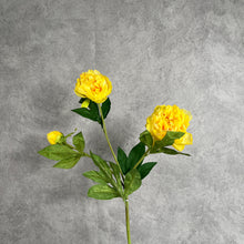 Load image into Gallery viewer, Peony 3 Heads Artificial Silk Flower Stem 5 color Selections Yellow
