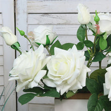 Load image into Gallery viewer, Rose Real Touch 3 Heads Artificial Silk Flower Stem White ROSE008
