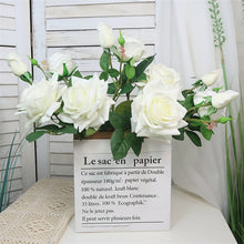 Load image into Gallery viewer, Rose Real Touch 3 Heads Artificial Silk Flower Stem White ROSE008
