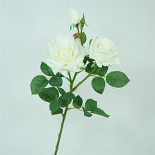 Load image into Gallery viewer, Rose Real Touch 3 Heads Artificial Silk Flower Stem White ROSE008
