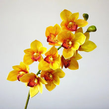 Load image into Gallery viewer, Orchid Cymbidium 10 Heads Artificial Silk Flower Bright Yellow ORCHID005
